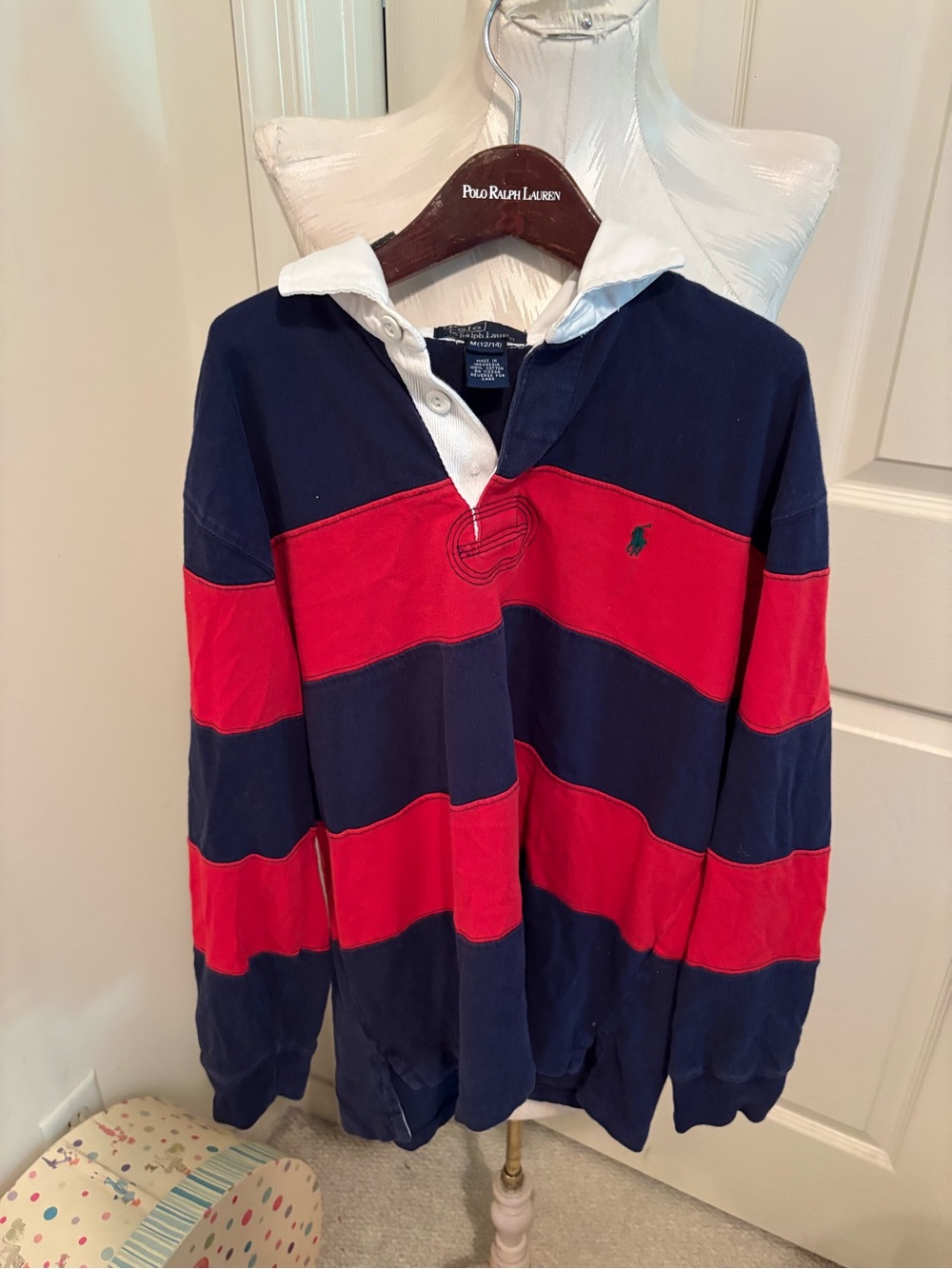 Polo by Ralph Lauren boys M 12/14 Navy and Red Striped Rugby Pullover $88